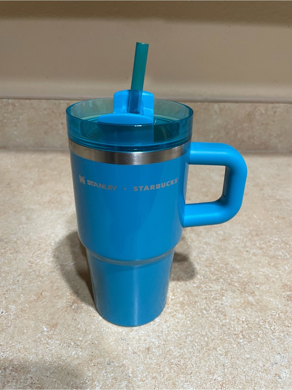 Starbucks Stanley Bright Blue Insulated Travel Tumbler with Handle and Straw